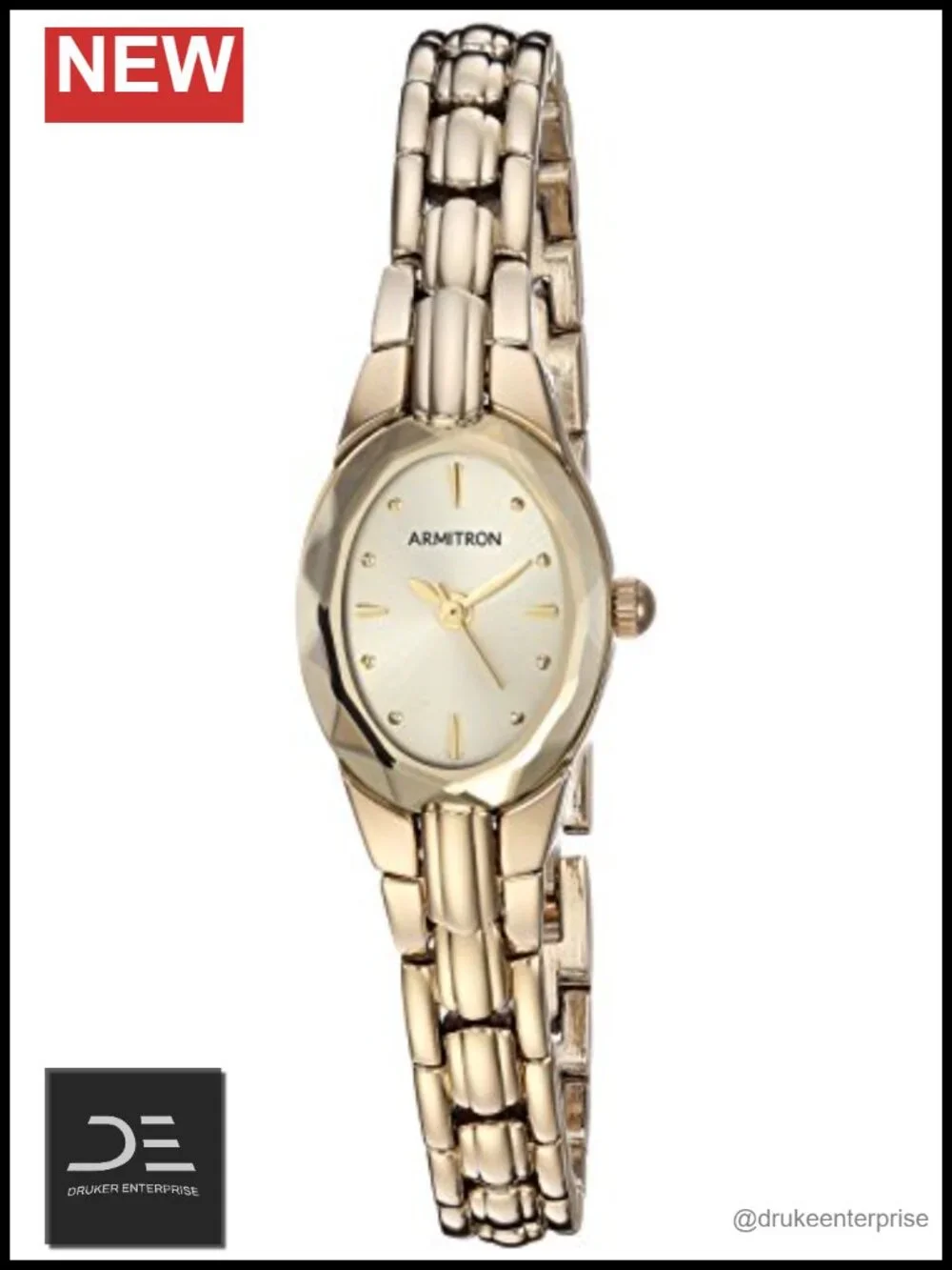 Gold-Tone Oval Faceted Crystal Bracelet Watch